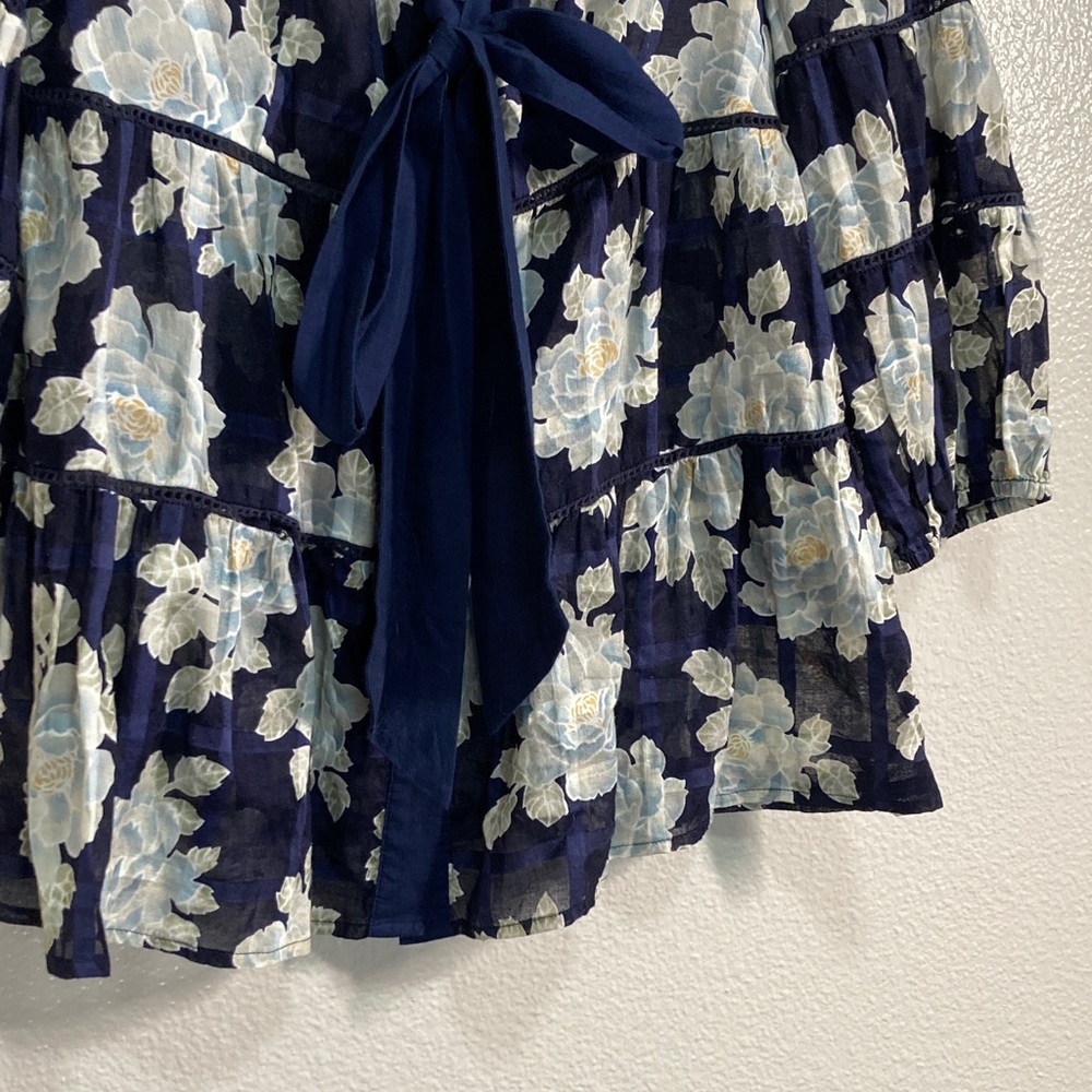 Anthropologie Odille Faraway Navy White Floral Boho Peasant Blouse Twee y2k sz 0 - Picture 7 of 10